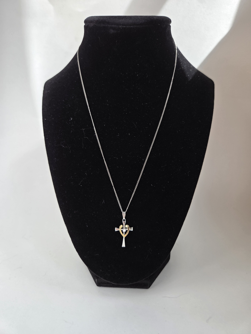 Sterling Silver And Vermeil Two-Tone Heart Cross Pendant Necklace